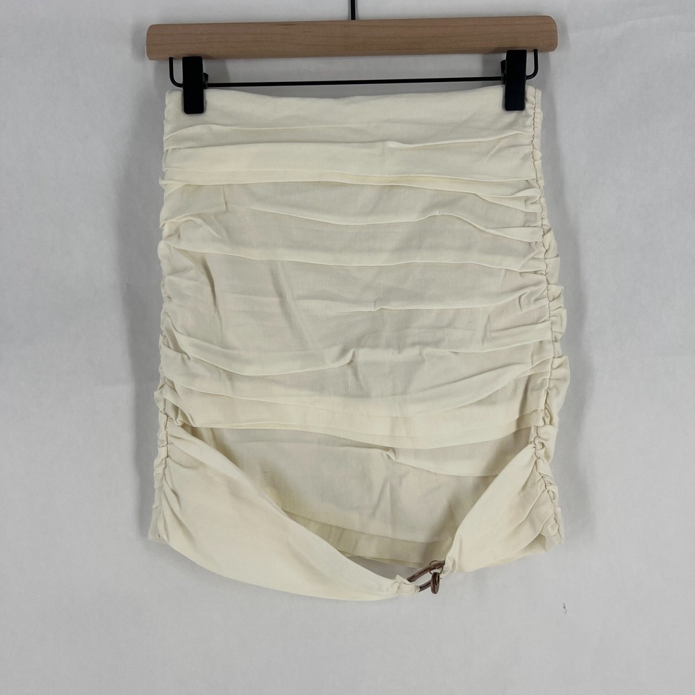 Zara Mini Skirt Womens Small Off White Stretch Ruched Everyday Wear Classic‎